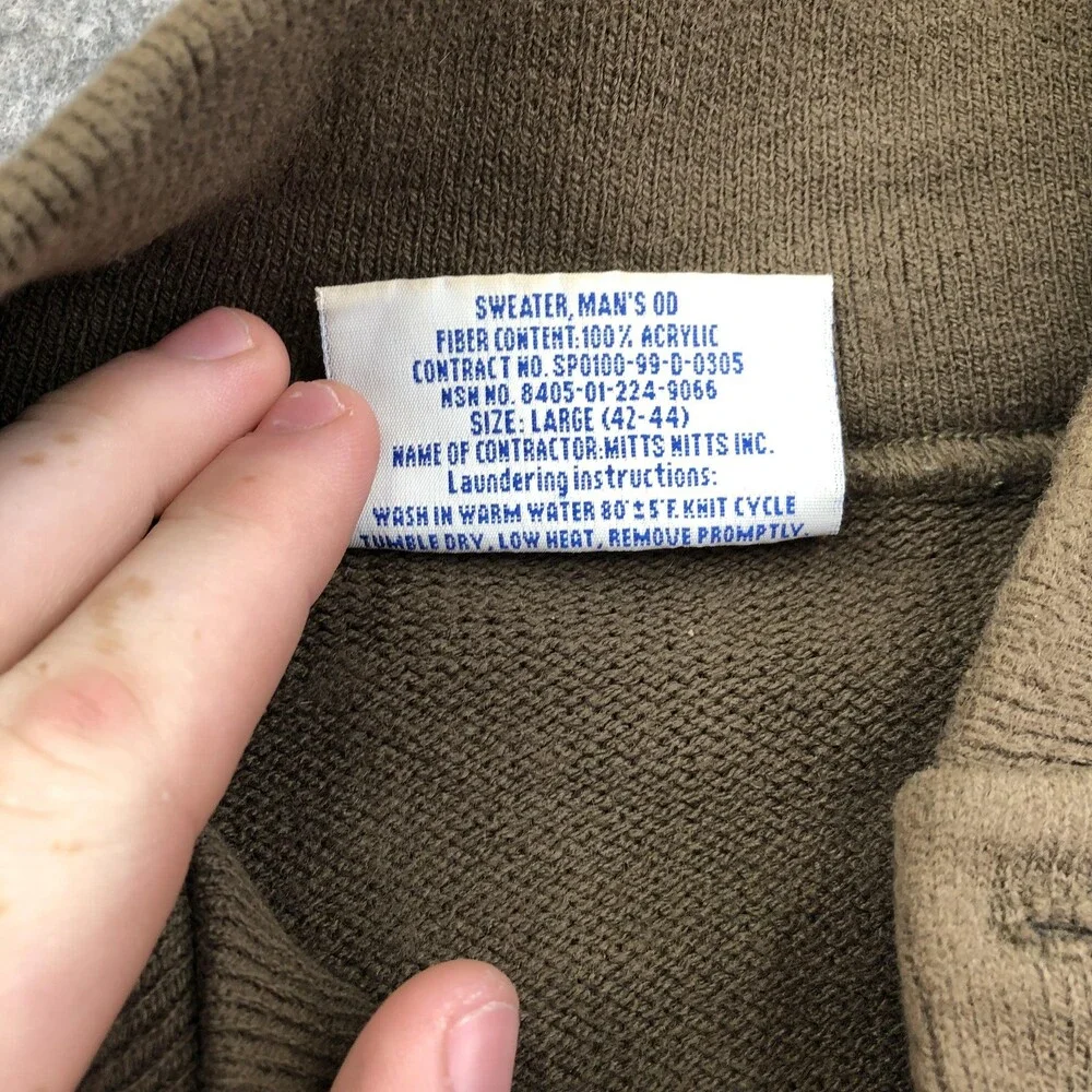 Vintage DSCP Sweater Mens Large Green Henley High Neck Army Heavy Knit Military
